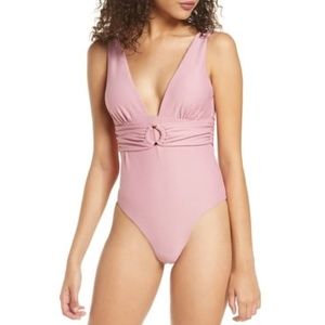 Chelsea28 Belted Textured One-Piece Swimsuit